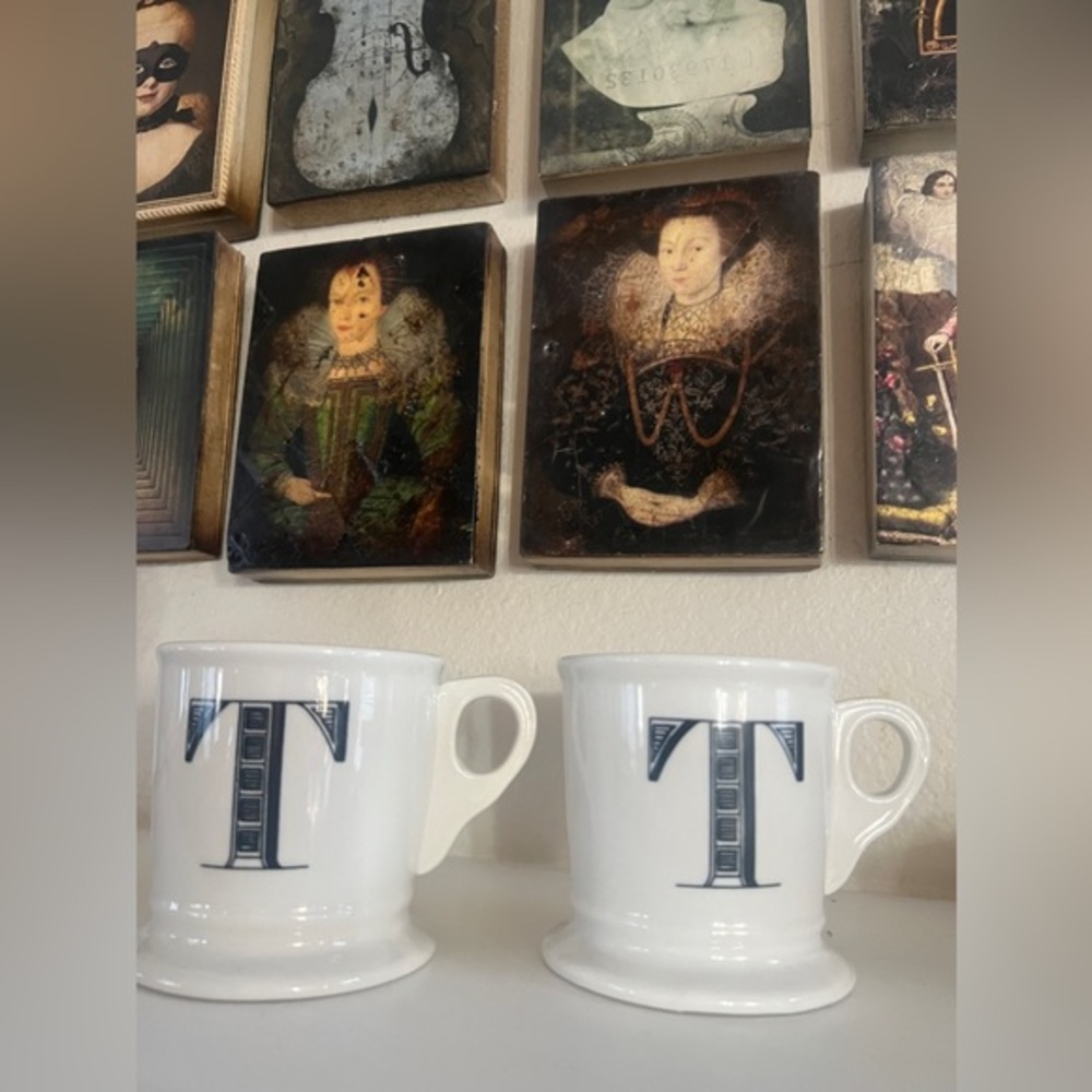 Anthropologie Monogram Letter T Initial Coffee‎ Mugs Set of Two